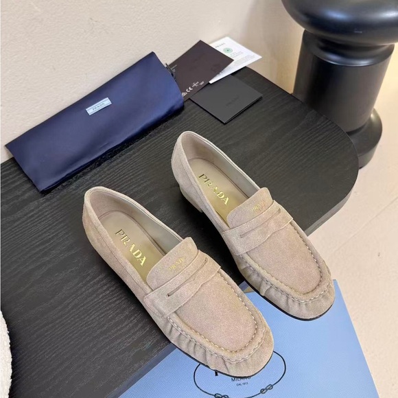 Prada Beige Suede Loafers